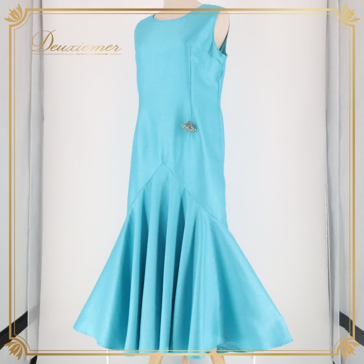 フラダンス 衣装 ワンピース ドレス ブルー系 水色 ノースリーブ ワン