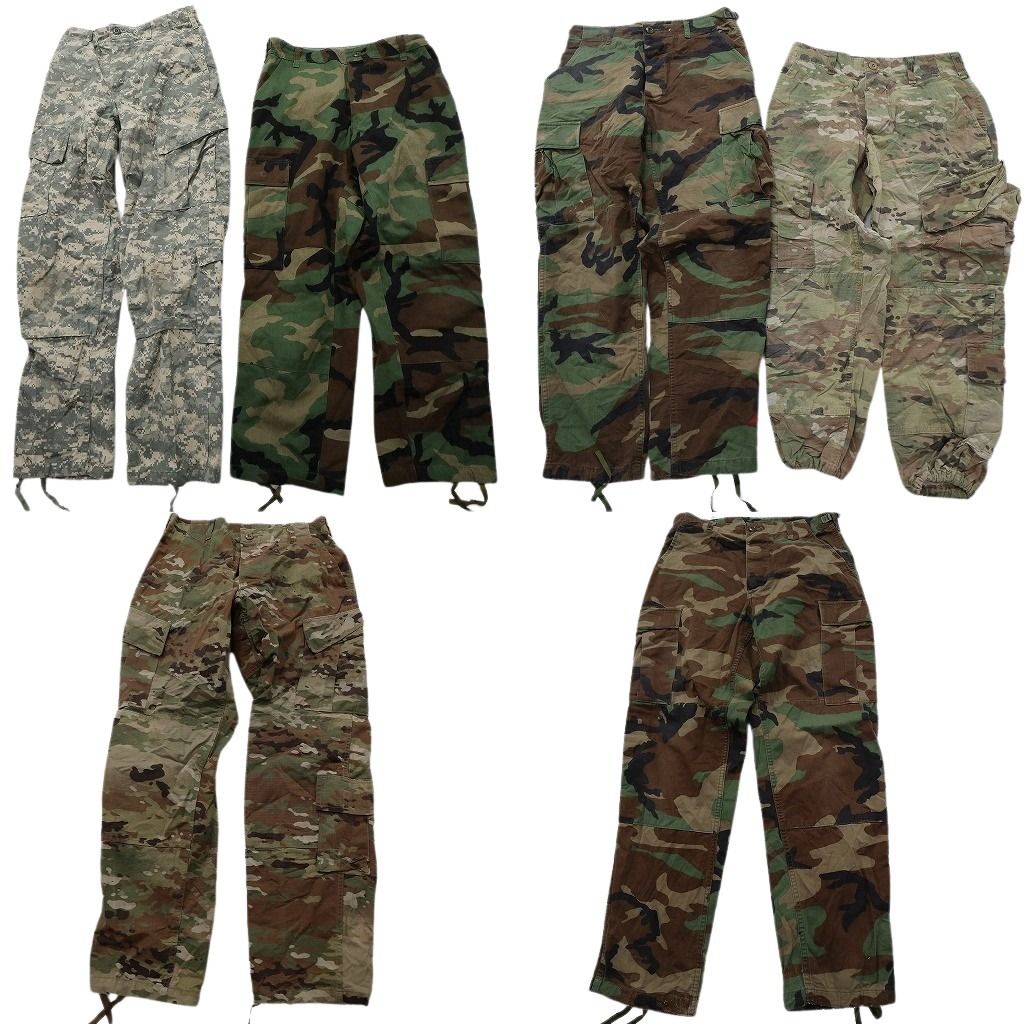 古着卸 まとめ売り 米軍実物 カモ柄 フィールドパンツ ミリタリー 6枚セット (メンズ S ) ウッドランド マルチカム  古着 ND4107