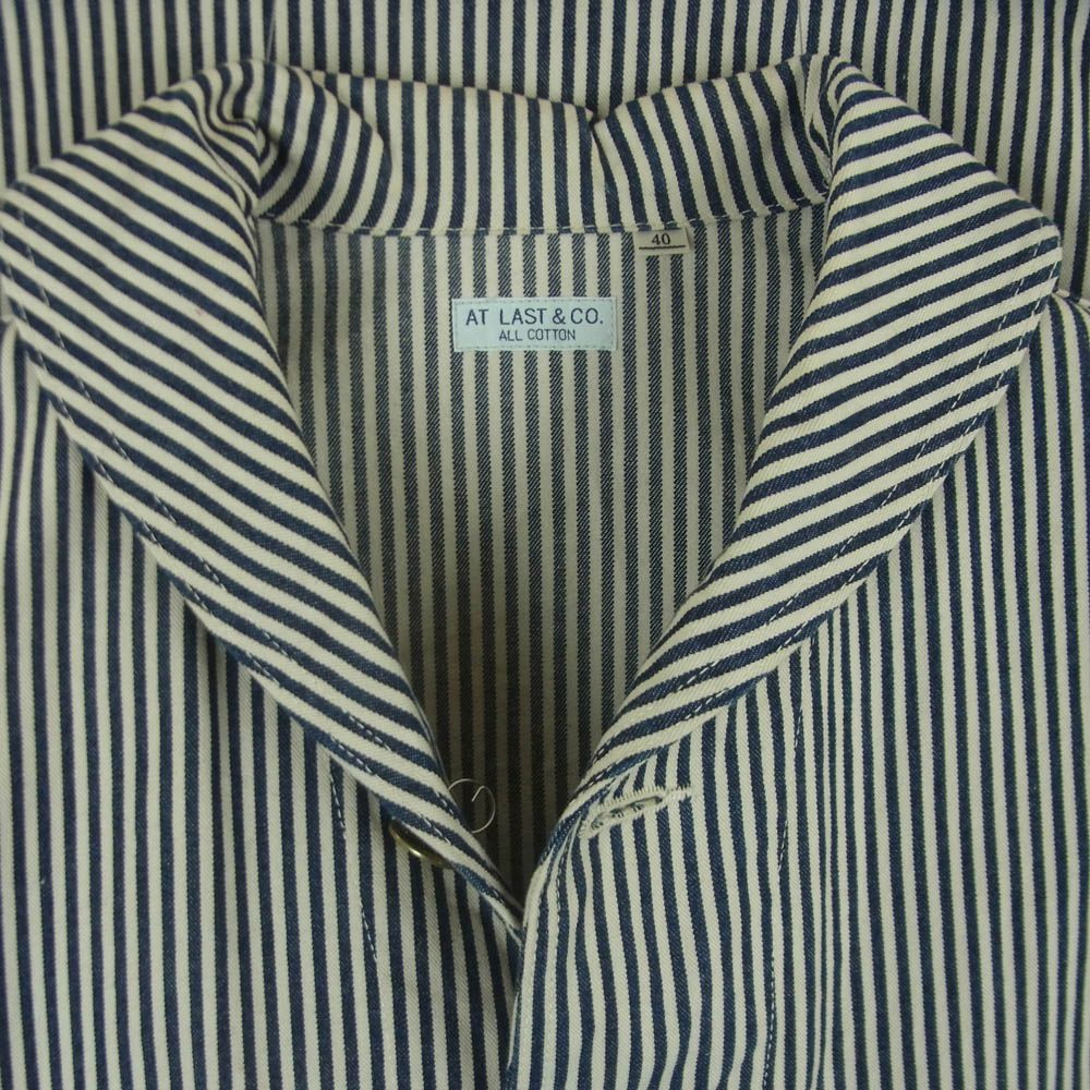 AT LAST アットラスト ヒッコリー ストライプ ショールカラー