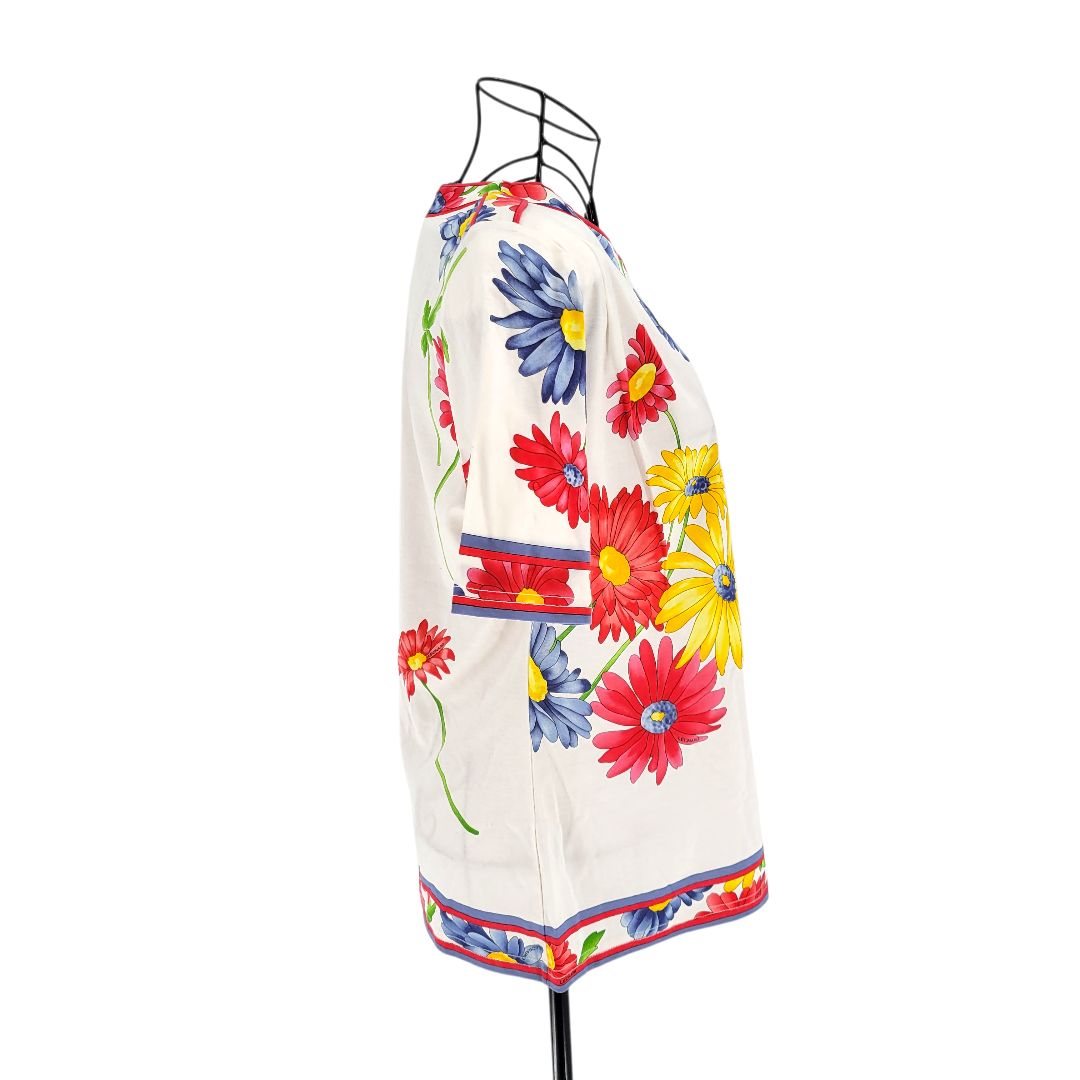 LEONARD レオナール FASHION 半袖 カットソー 花柄ライン L 黒