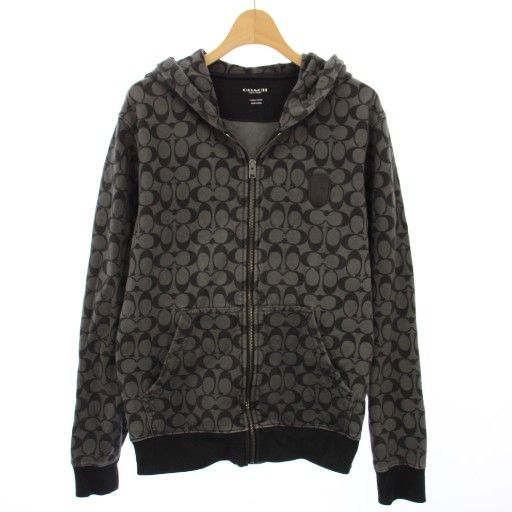 コーチ COACH ジップアップパーカー シグネチャー 長袖 XS 黒 グレー