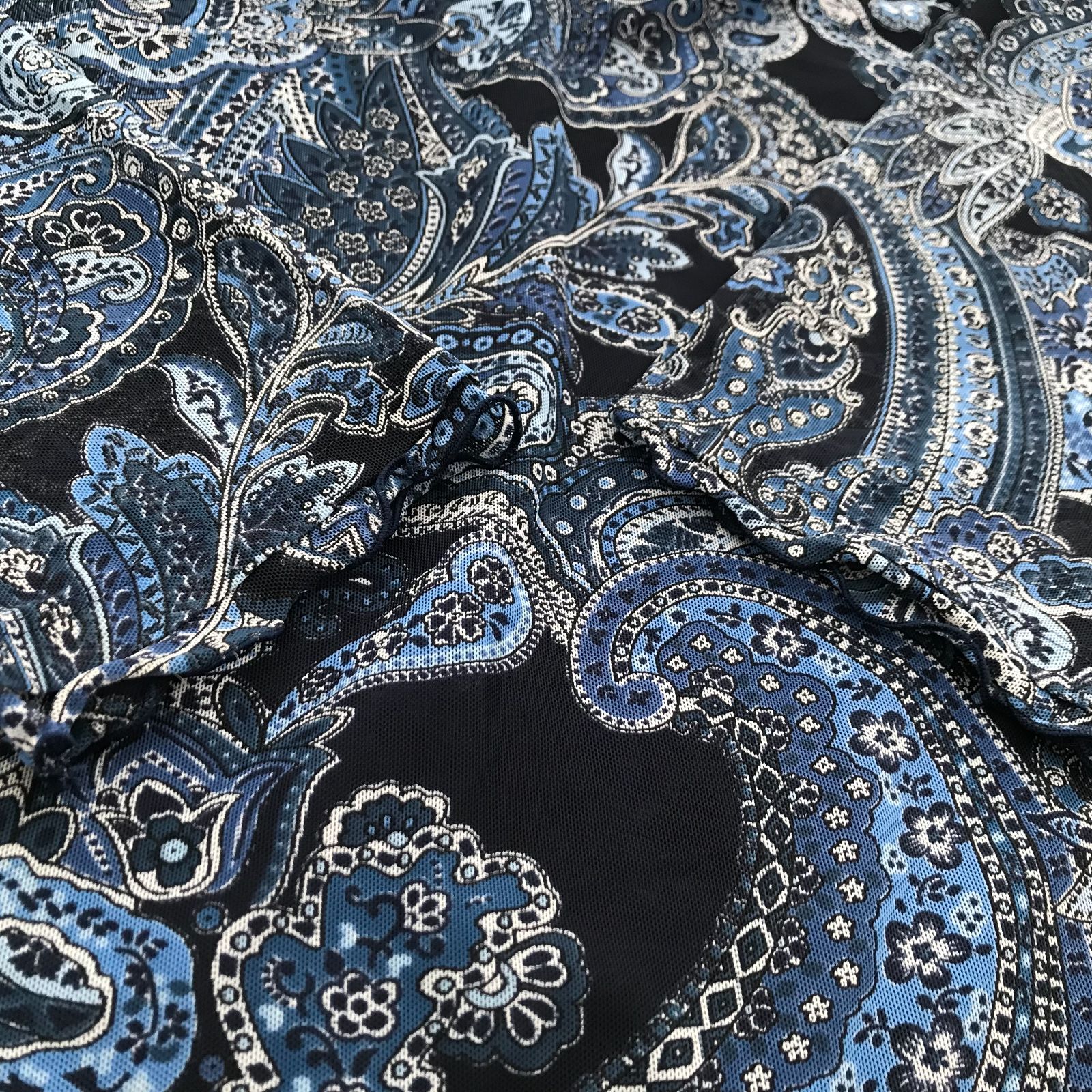 leilian ペイズリー柄 パワーネット 七分袖 トップス 13+ ブルー