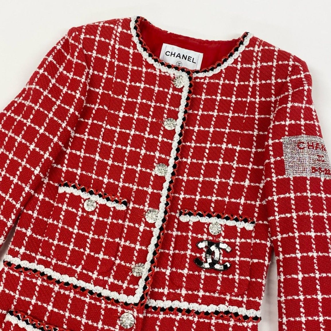 Ca15 【極美品】CHANEL シャネル P74022 2022 Cruise クルーズライン ツイードジャンプスーツ オールインワン サイズ34 レッド レディースta1 44a15 【極美品】CHANEL シャネル P74022 2022 Cruise クルーズライン
