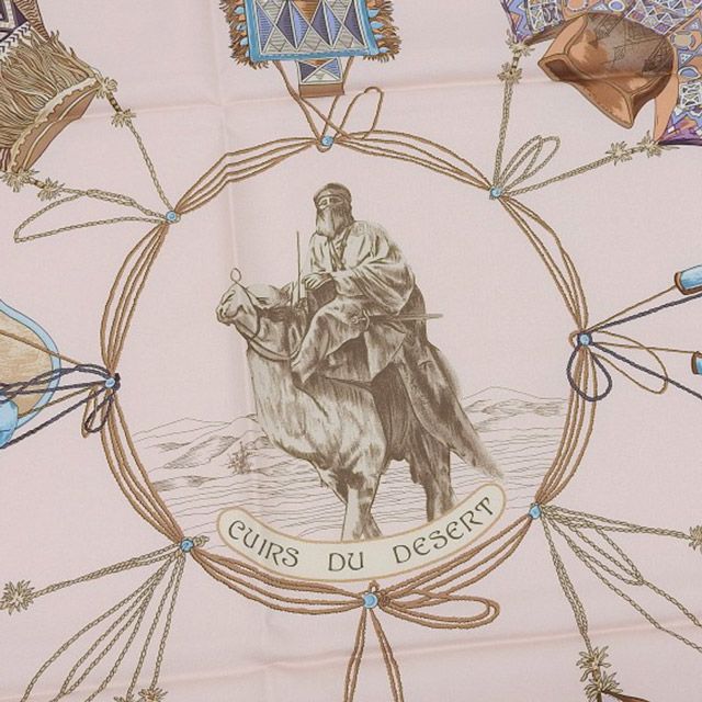 エルメス HERMES カレ90 「砂漠の革飾り」 スカーフ シルク ピンク系
