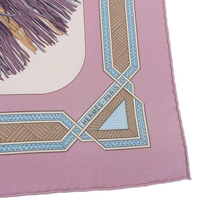 エルメス HERMES カレ90 「砂漠の革飾り」 スカーフ シルク ピンク系
