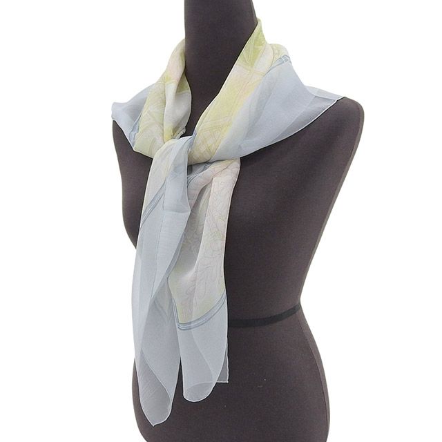 エルメス HERMES カレ90 シフォン スカーフ シルク ライトブルー 中古