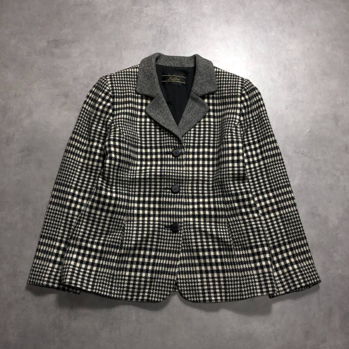 WH118○leilian：千鳥格子ウールテーラードジャケット ○9○ ブラック