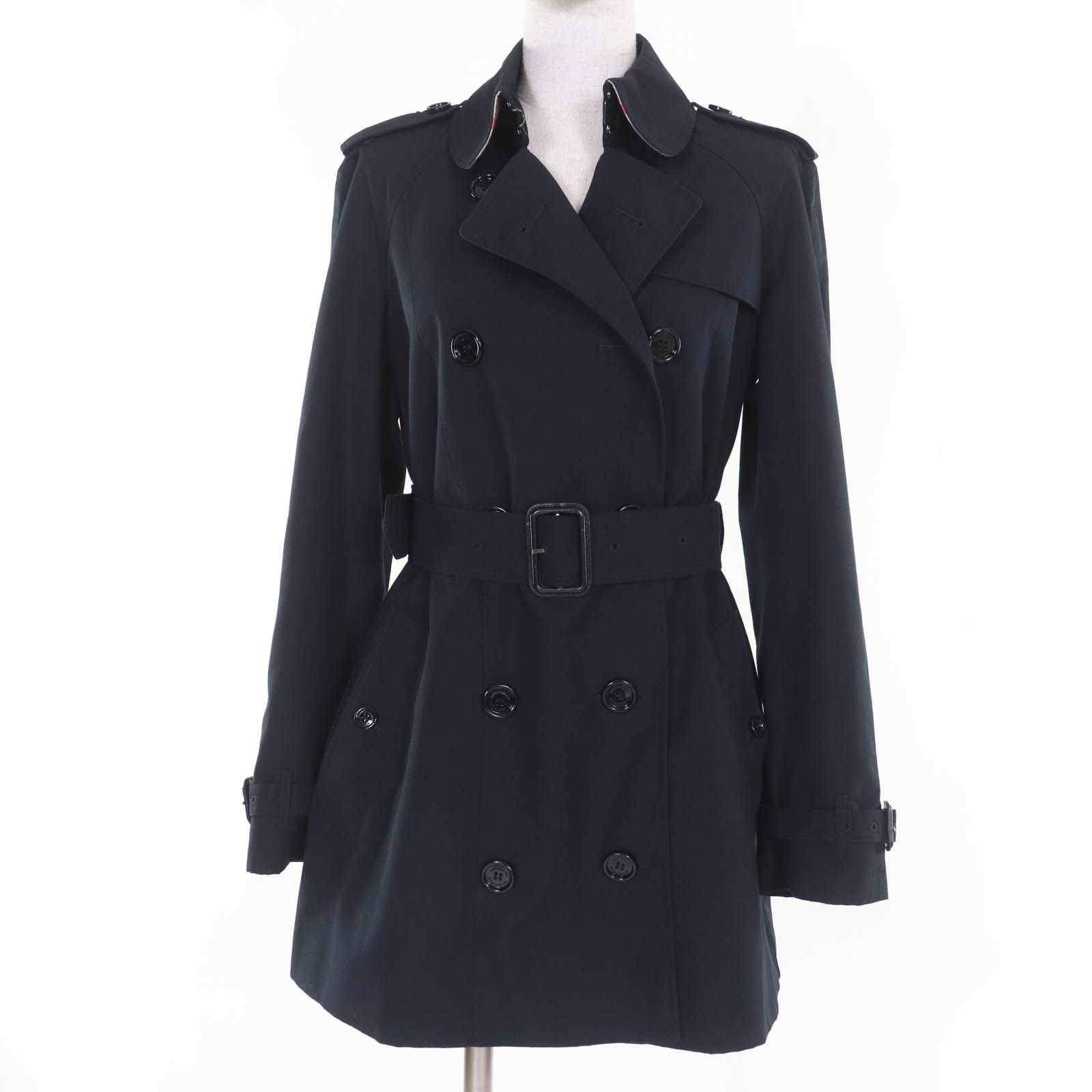 バーバリー　トレンチコート　裏地ノバチェック総柄　ロングコート　ネイビー　L 美品☆BURBERRY バーバリー 裏地ノバチェック ロゴボタン トレンチ