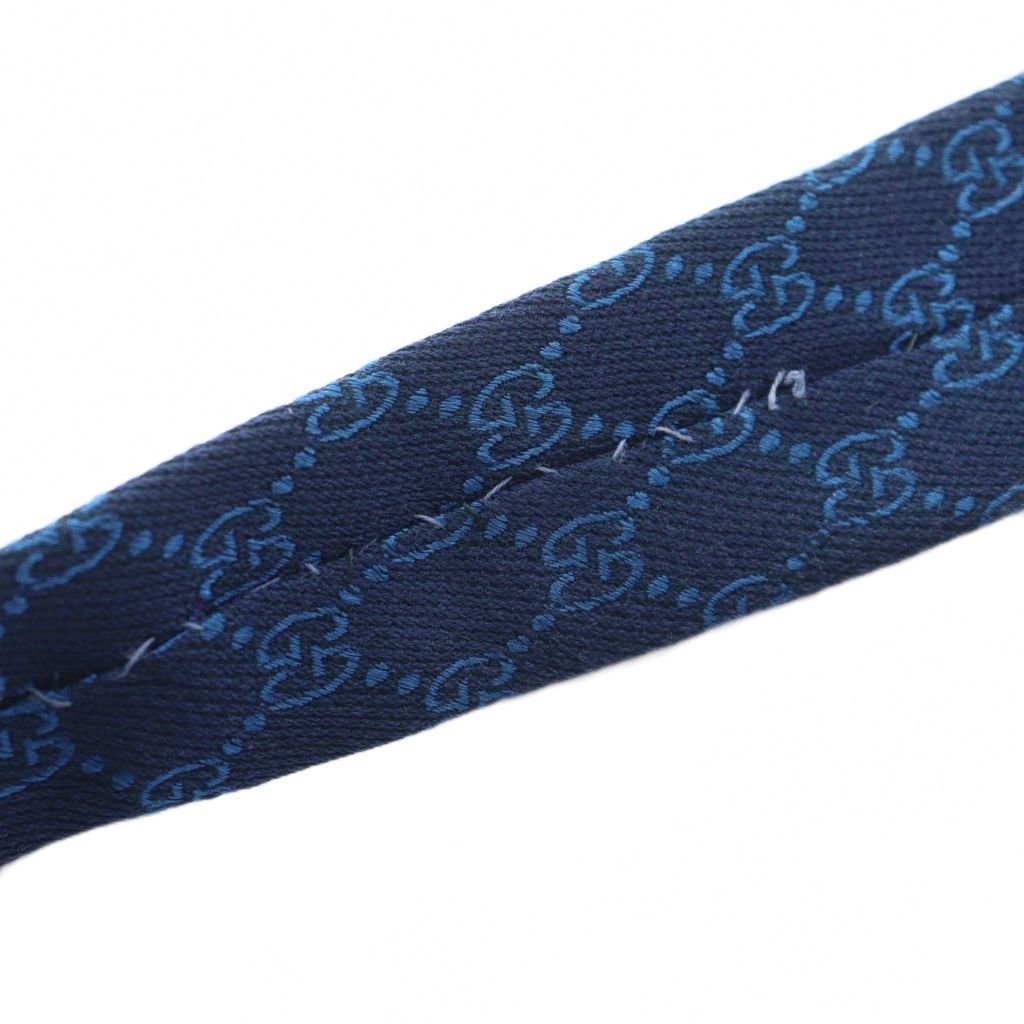 グッチ GUCCI ネクタイ 絹 シルク GG柄 ワイドタイ ロゴ 紺 ネイビー