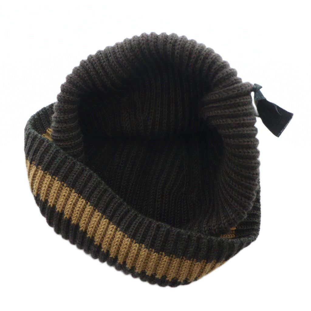 グッチ GUCCI ビーニー ニット帽 ニットキャップ ロゴ バイカラー M 茶