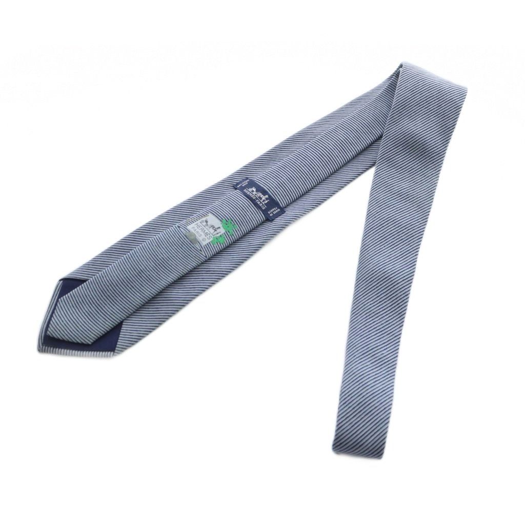 エルメス HERMES ネクタイ 絹 シルク ストライプ柄 レギュラータイ