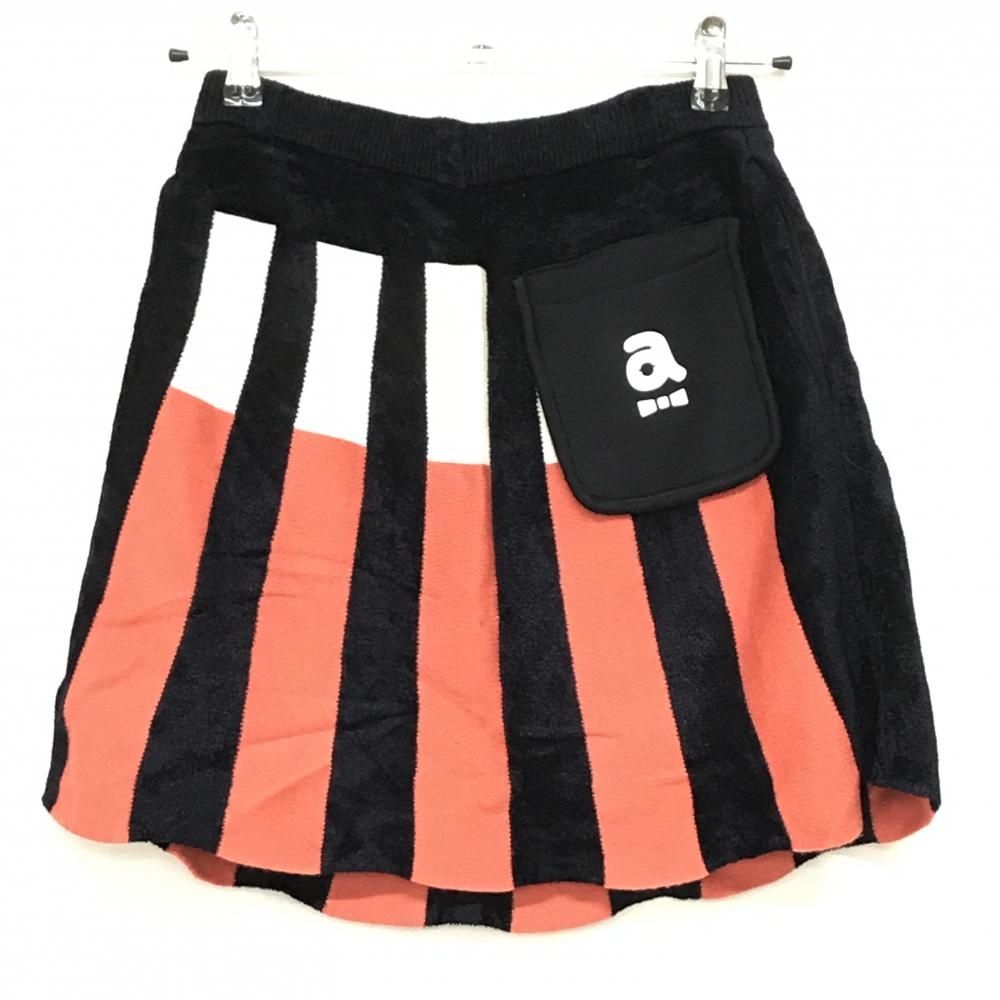 超美品】アルチビオ ニットスカート オレンジ系×ネイビー×白 ウール混