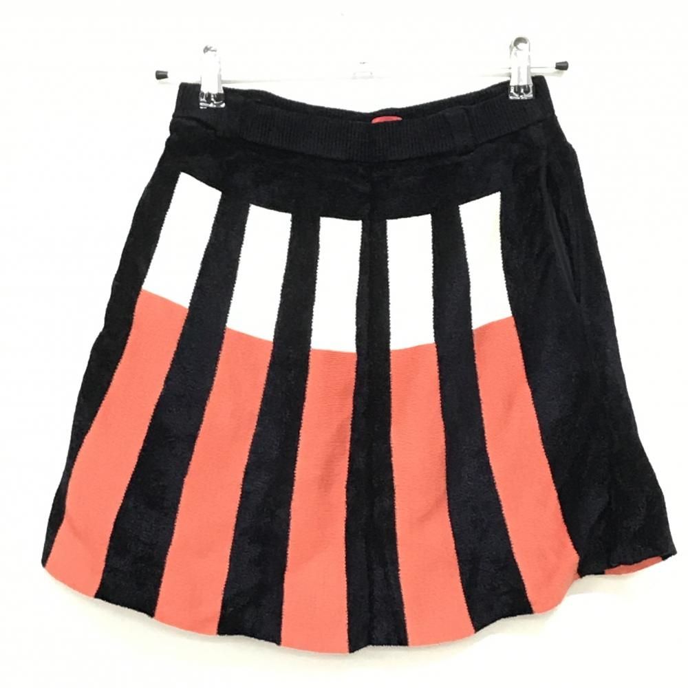 超美品】アルチビオ ニットスカート オレンジ系×ネイビー×白 ウール混