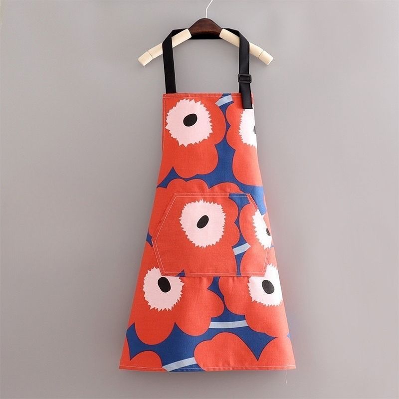 エプロン北欧 花柄大柄 ネイビー レッド 紺赤 カフェ 料理園芸