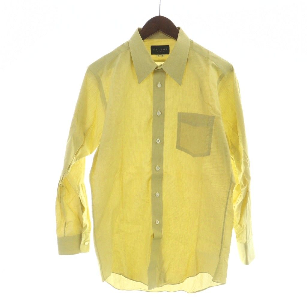 セリーヌ CELINE HOMME ステンカラーシャツ 長袖 ロゴ ストライプ柄 黄