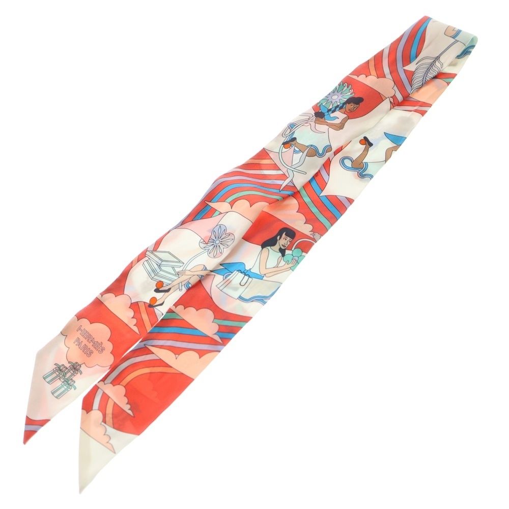 HERMES (エルメス) ツイリー 空飛ぶカレ シルクスカーフ レッド マルチ