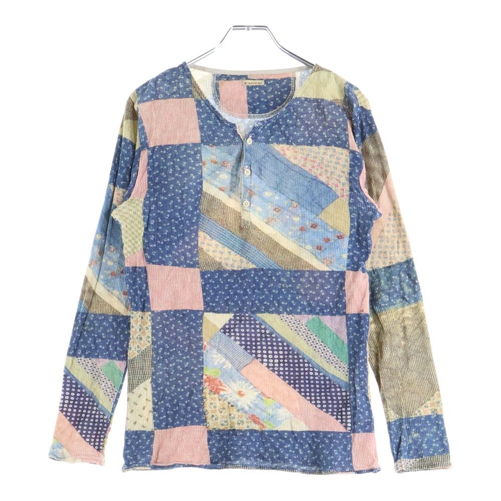 KAPITAL (キャピタル) パッチワークプリント ヘンリーネック長袖T