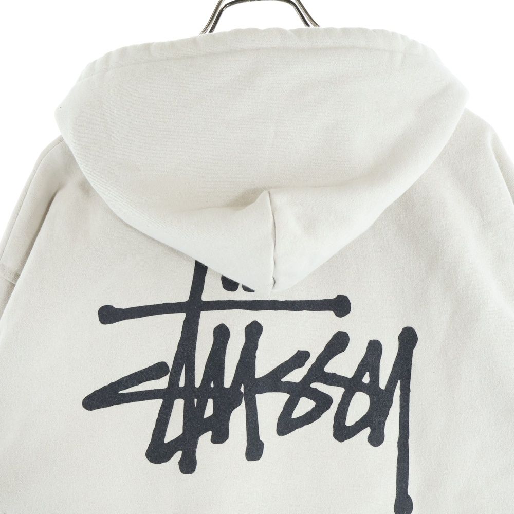 ステューシー スウェットパーカー L ホワイト フロント、バックロゴ