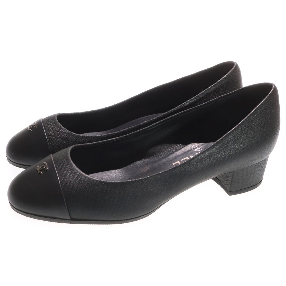 CHANEL (シャネル) ココマーク ロゴプレート レザー ヒール パンプス