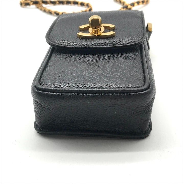 良品 CHANEL シャネル ココマーク ターンロック キャビアスキン レザー チェーン ショルダー ミニ ポーチ バッグ ブラック 鞄 a10781 CHANEL - 良品 CHANEL シャネル ココマーク ターンロック キャビア