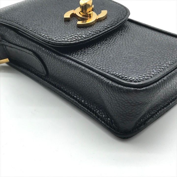 良品 CHANEL シャネル ココマーク ターンロック キャビアスキン レザー