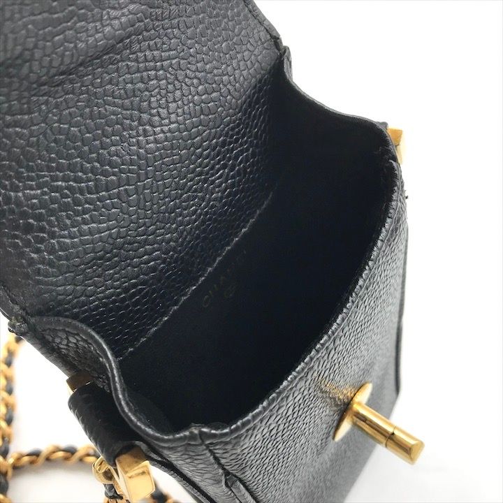 良品 CHANEL シャネル ココマーク ターンロック キャビアスキン レザー
