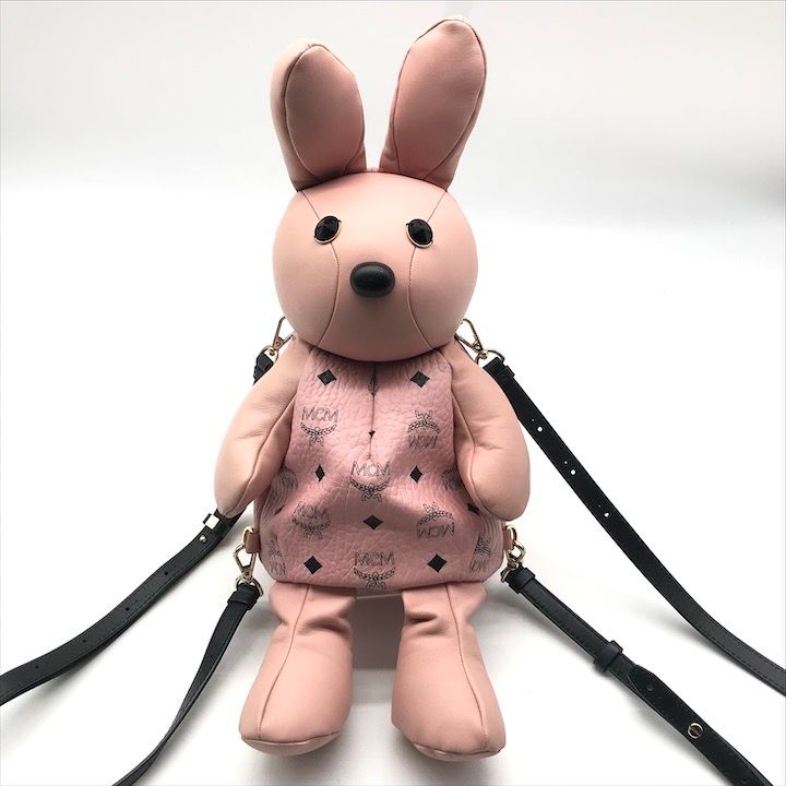 美品 MCM エムシーエム モノグラム レザー ラビット ウサギ リュック 