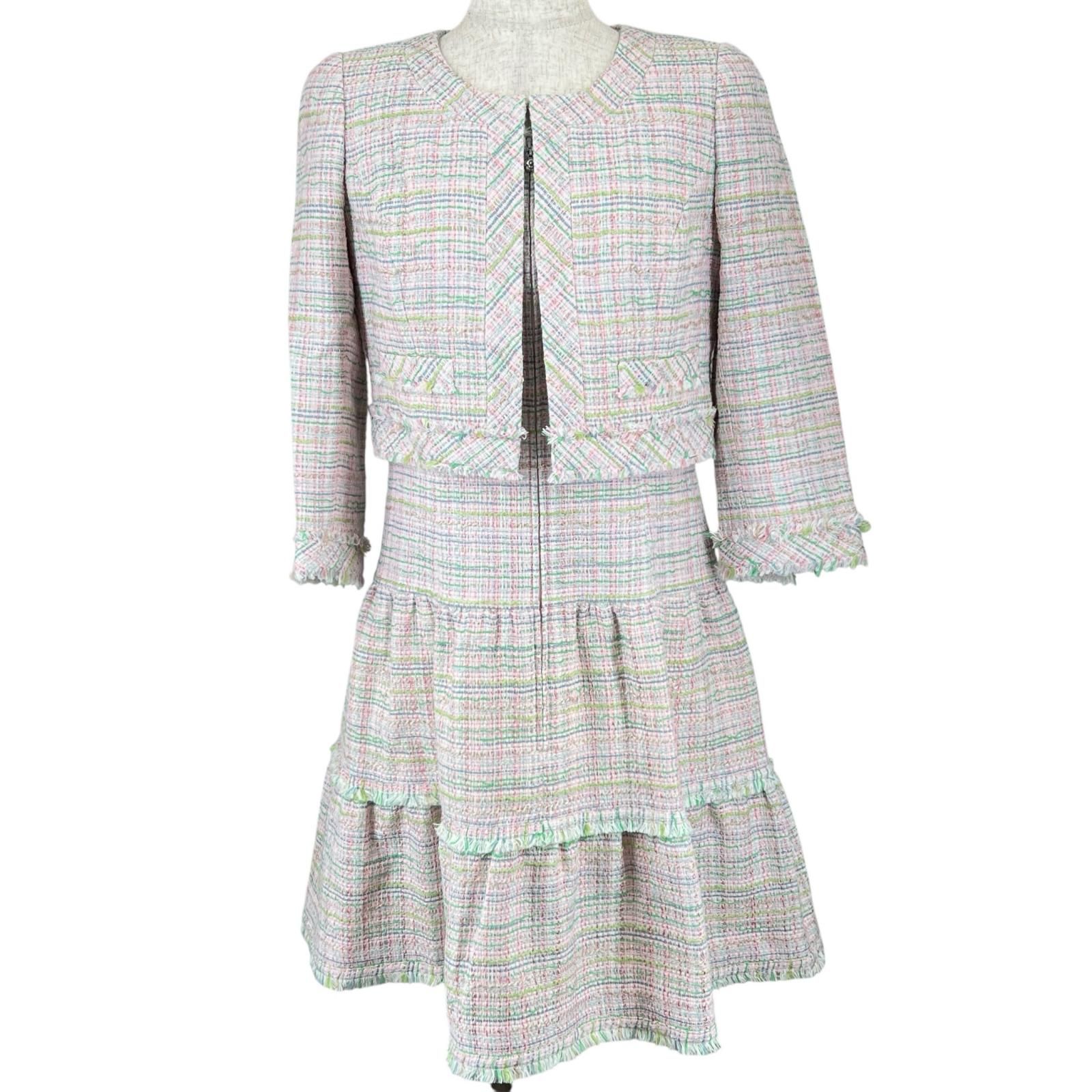 ▼限定✨rene ルネ【36】フロントジップミックスツイードティアードワンビース 極美品△Rene ルネ リミテッドエディション TISSUE社生地使用 ミックス