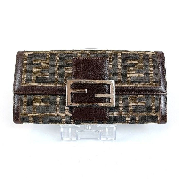 FENDI フェンディ 長財布 ズッカ柄 キャンバス レザー ブラウン系