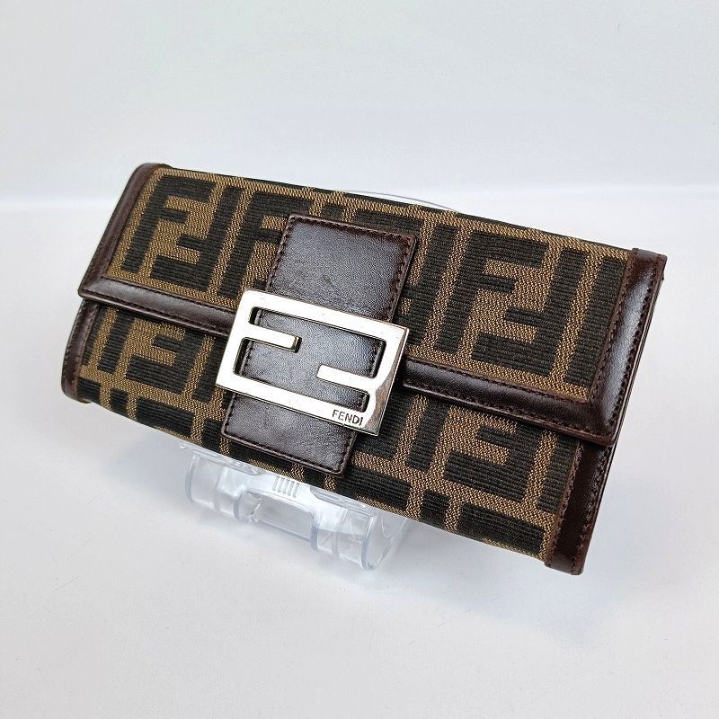 FENDI フェンディ 長財布 ズッカ柄 キャンバス レザー ブラウン系