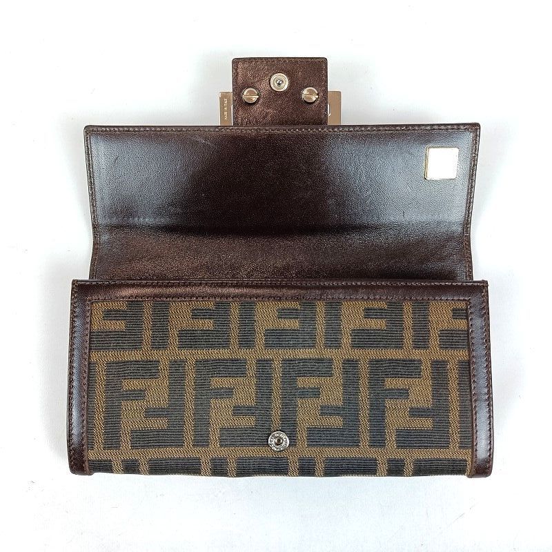 FENDI フェンディ 長財布 ズッカ柄 キャンバス レザー ブラウン系