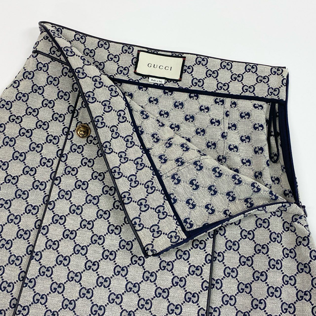 44a15 GUCCI グッチ レザーパイピング ジャガード GGキャンバス A