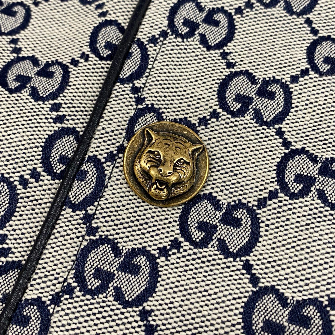 44a15 GUCCI グッチ レザーパイピング ジャガード GGキャンバス A