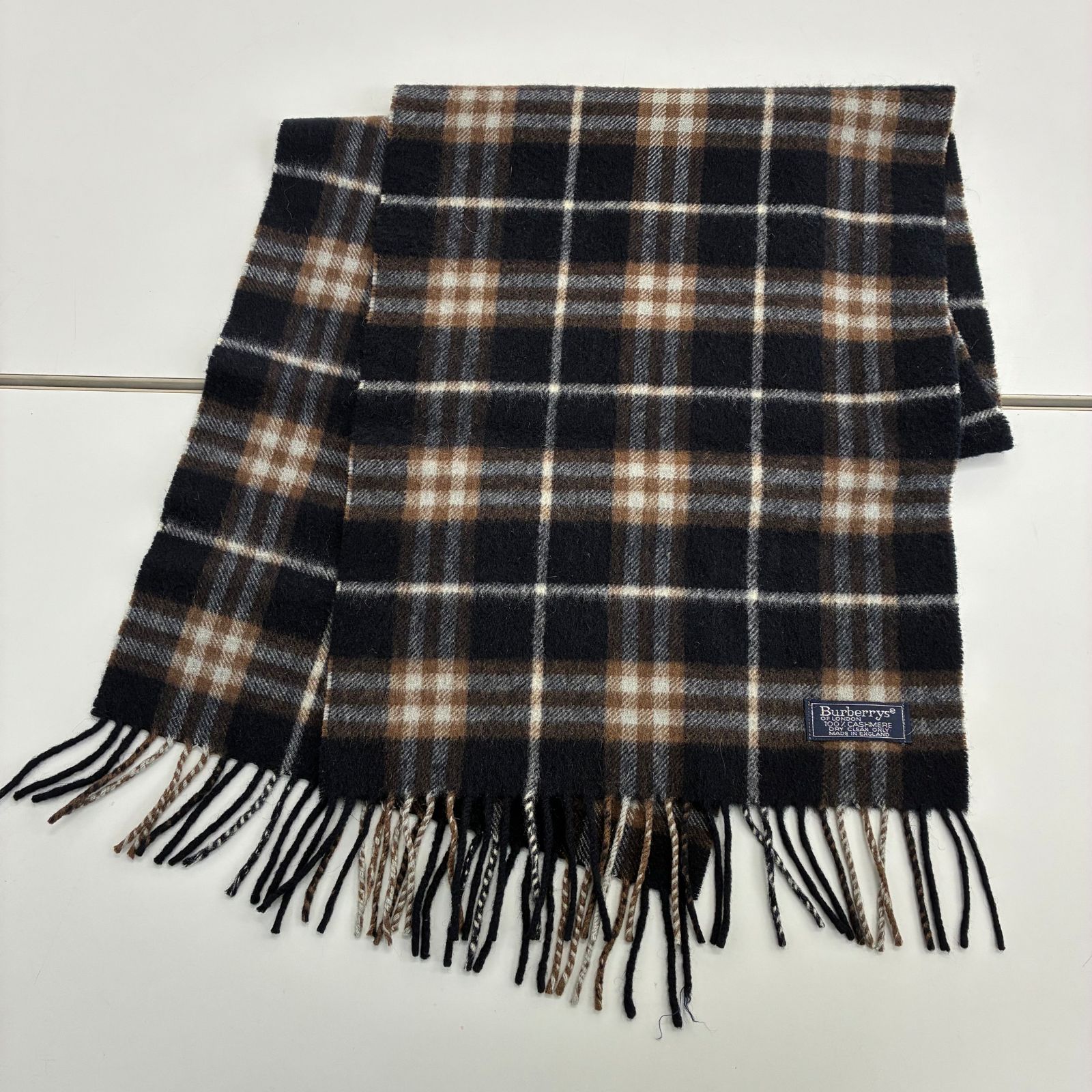 ☆Burberry バーバリー ブラックチェック マフラー カシミア100 