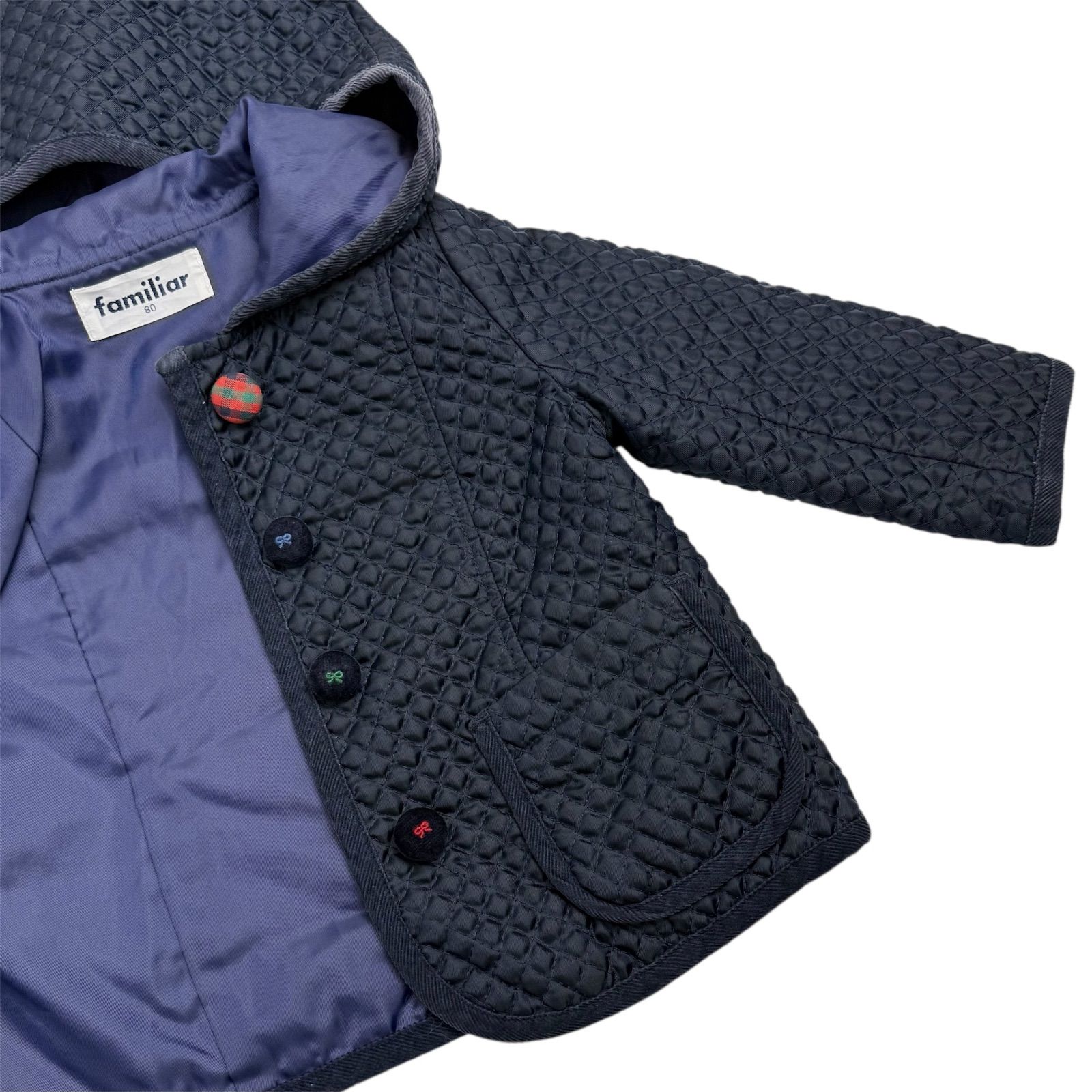 familiar ファミリア〉キルトジャケット フード ブルゾン 80 コート