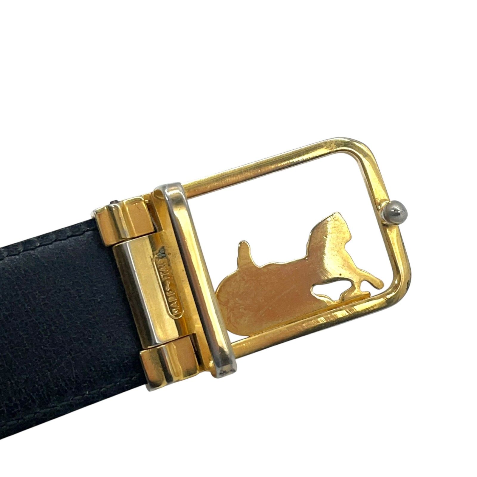 セリーヌ CELINE ベルト 馬車金具 ヴィンテージ レザー ブラック 黒