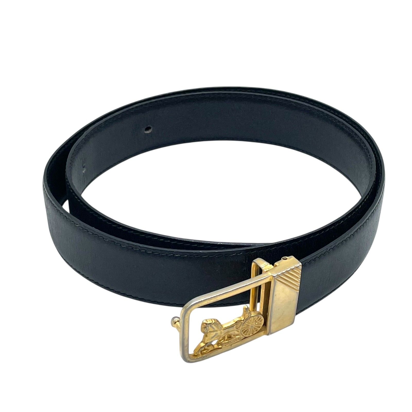 セリーヌ CELINE ベルト 馬車金具 ヴィンテージ レザー ブラック 黒