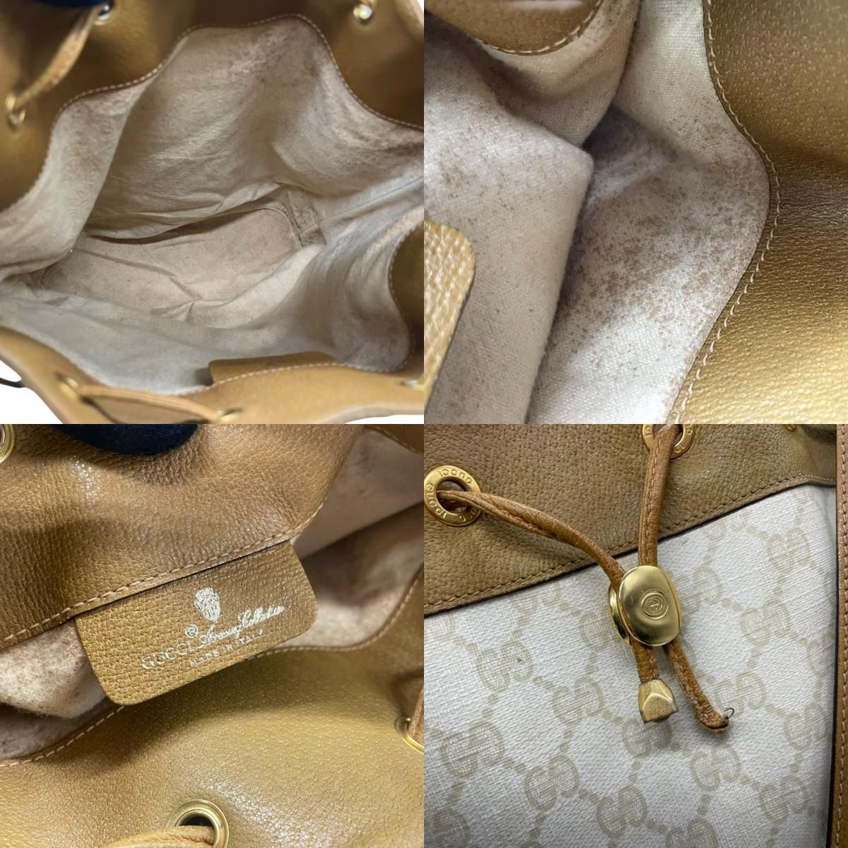 GUCCI オールドグッチ GGスプリーム 巾着 ショルダーバッグ PVC レザー