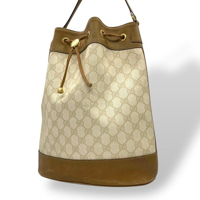 GUCCI オールドグッチ GGスプリーム 巾着 ショルダーバッグ PVC レザー