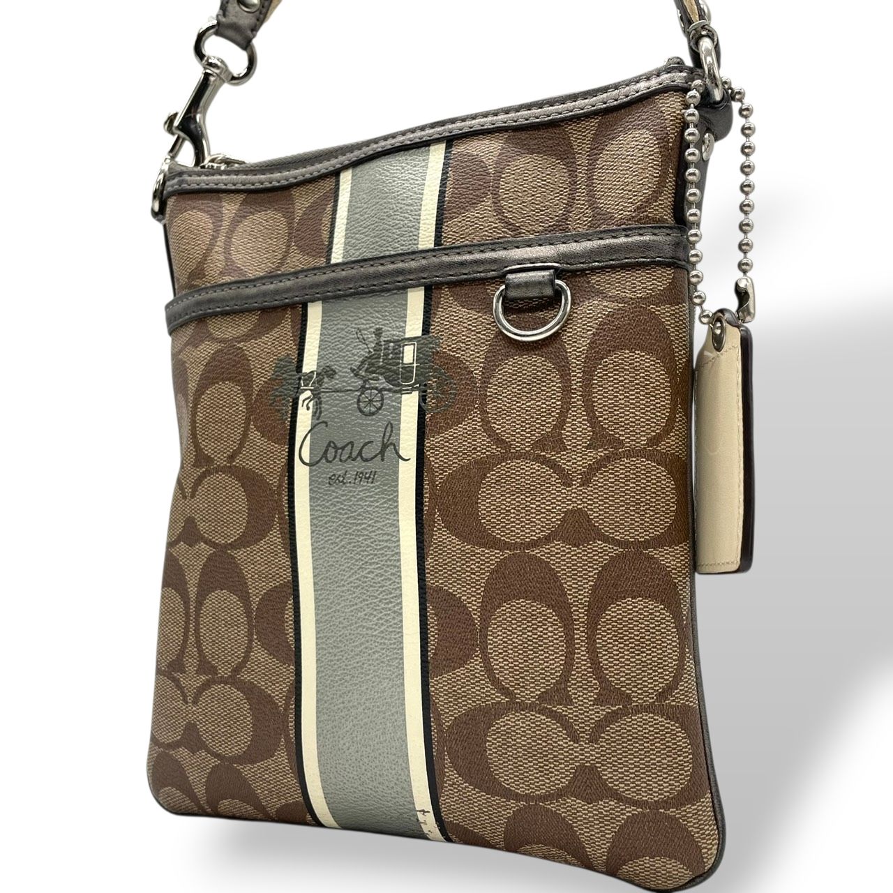良品】コーチ COACH ヘリテージ ストライプ シグネチャー ショルダー