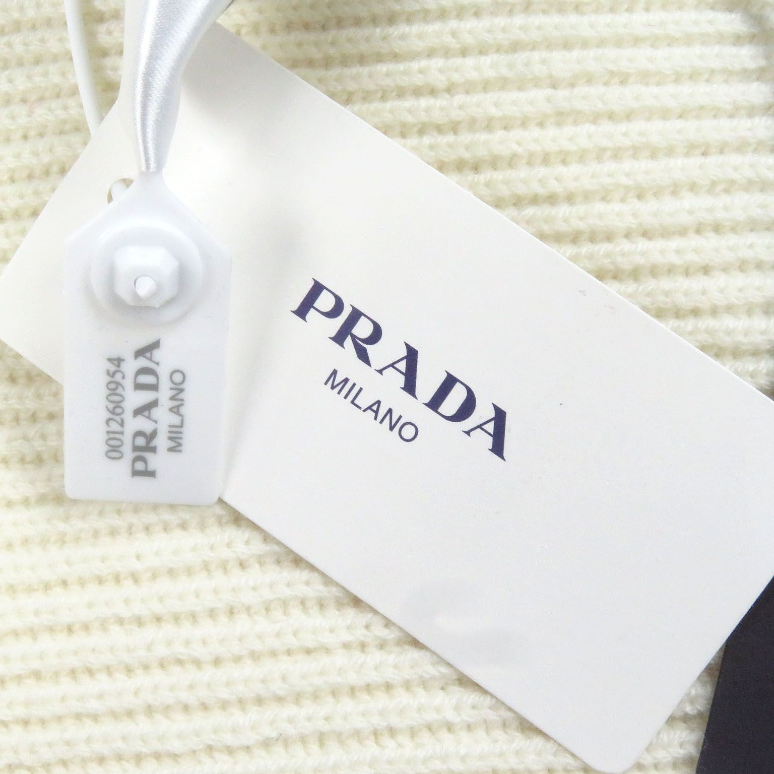 未使用品□PRADA プラダ UMS418 カシミヤ100% ロゴ入り トリコロール 