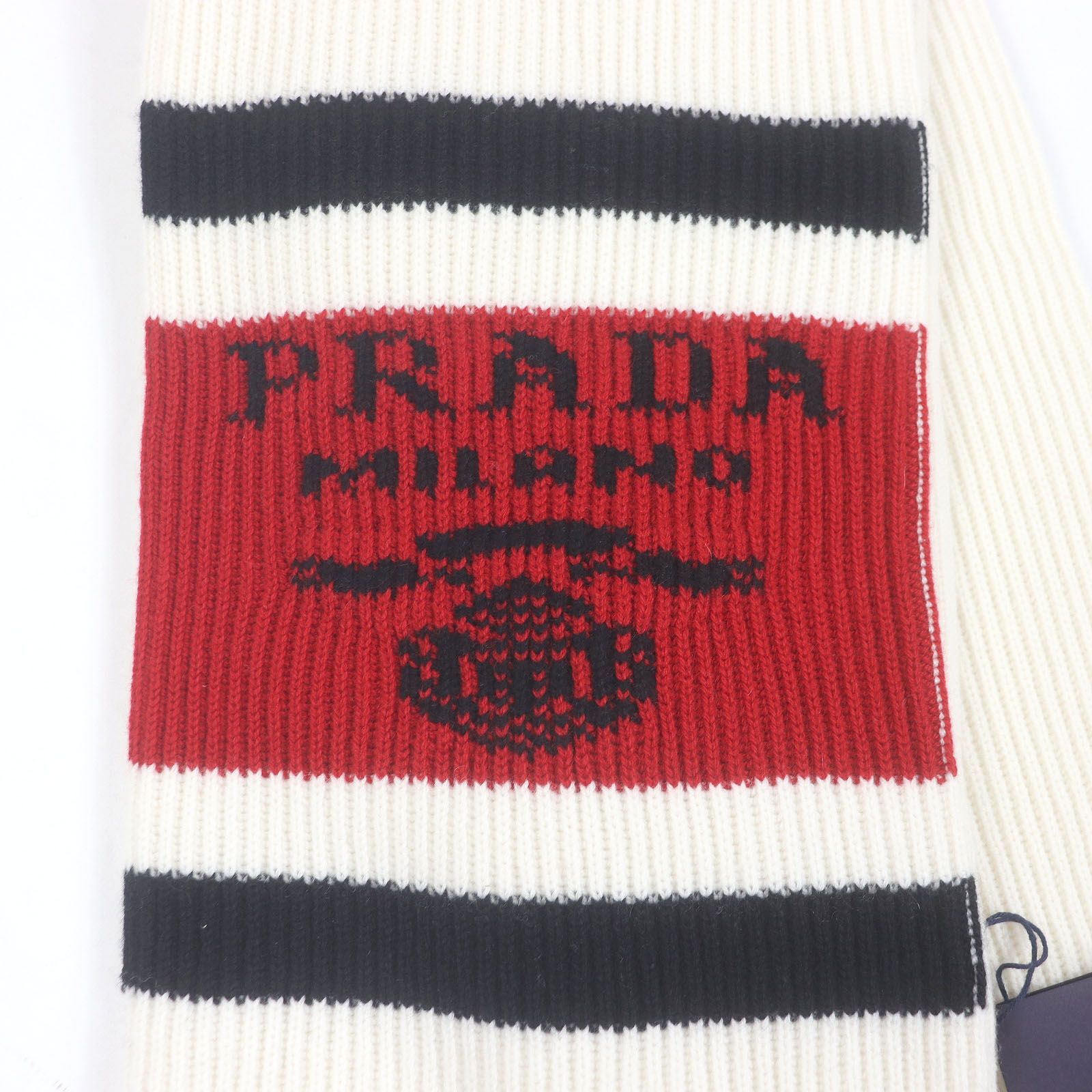 PRADA プラダ カシミヤ100% マフラー ブラック イタリア製 刺繍ロゴ