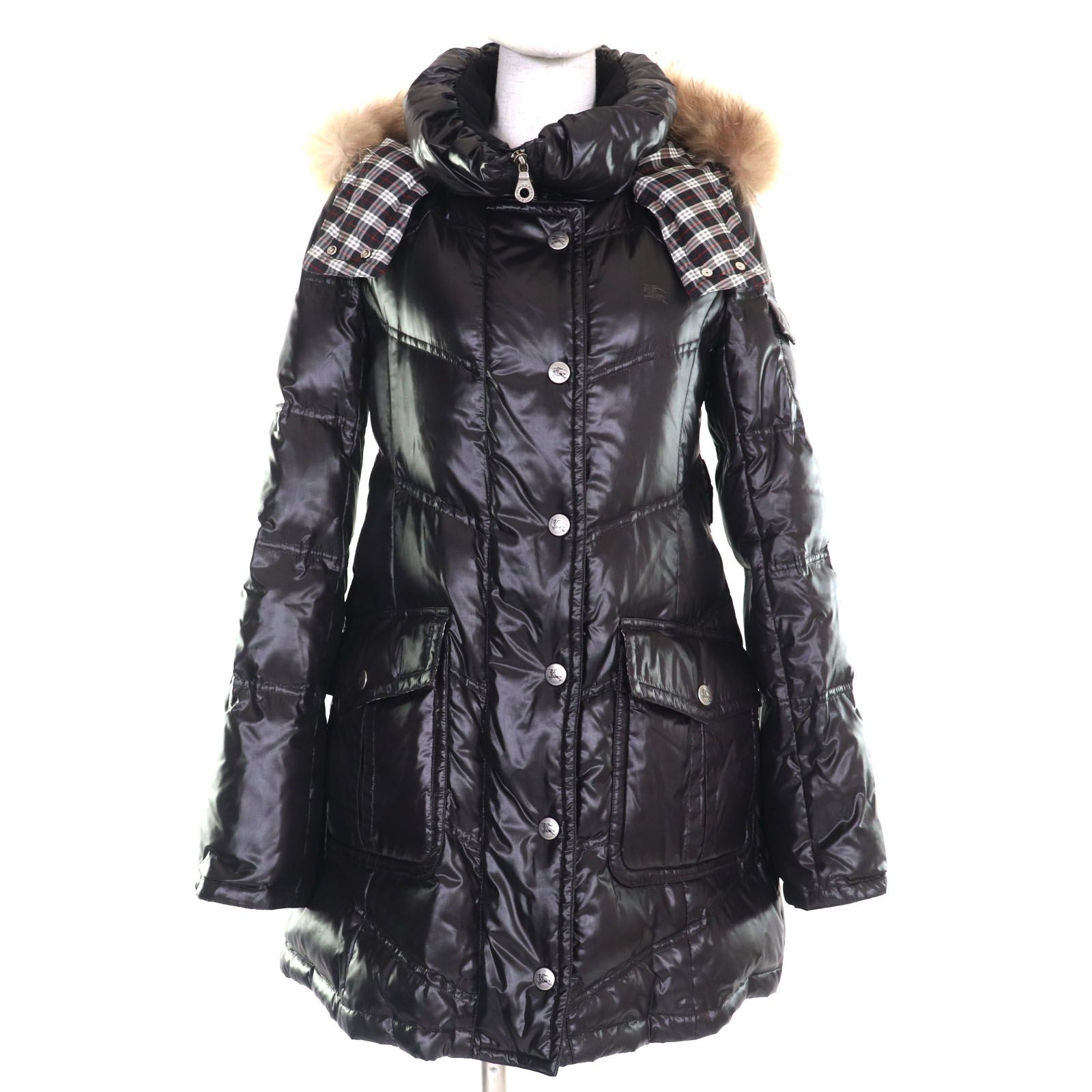 バーバリーブルーレーベル 裏地チェック ダウンコート 38 正規品 レディース 美品◇BURBERRY BLUE LABEL バーバリーブルーレーベル 裏地チェック