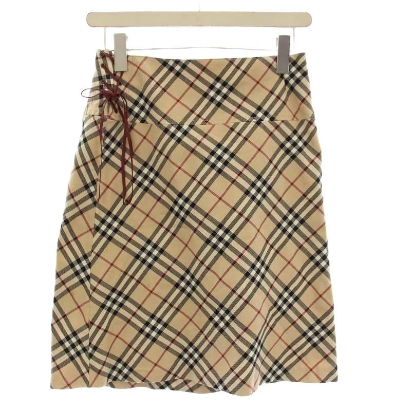 未使用 タグ付 バーバリーブルーレーベル ベージュ ひざ丈スカート ノバチェック バーバリーブルーレーベル BURBERRY BLUE LABEL スカート ノバチェック