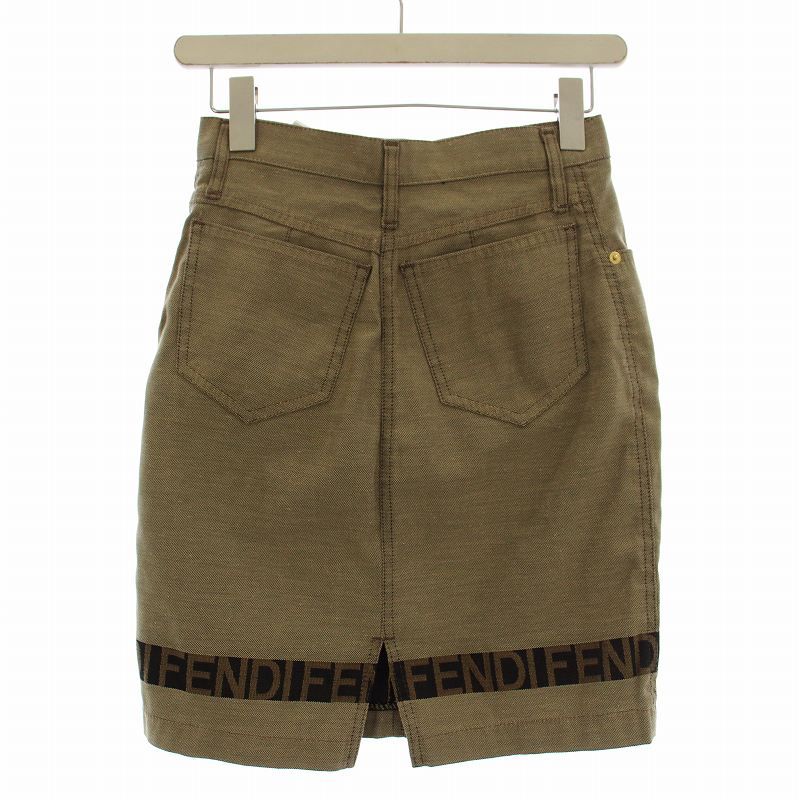 フェンディ FENDI ミニスカート ロゴ タイト スカート 42 ベージュ