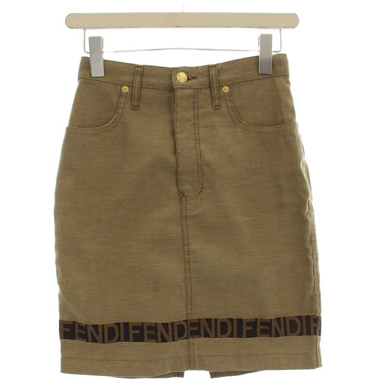 フェンディ FENDI ミニスカート ロゴ タイト スカート 42 ベージュ