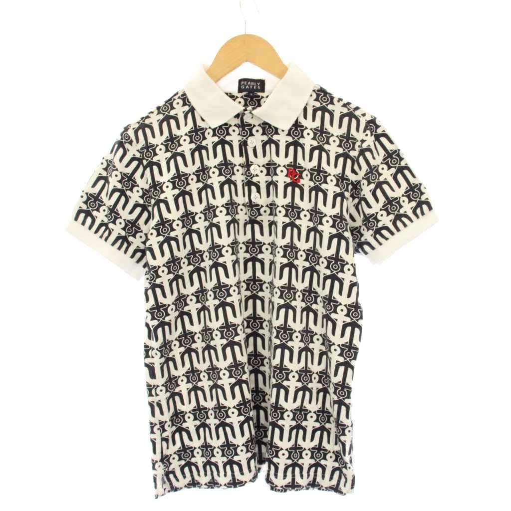 パーリーゲイツ PEARLY GATES ポロシャツ 半袖 総柄 5 紺 白 /KH