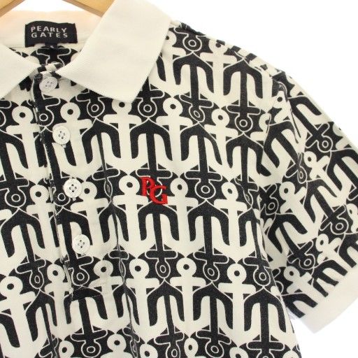 パーリーゲイツ PEARLY GATES ポロシャツ 半袖 総柄 5 紺 白 /KH