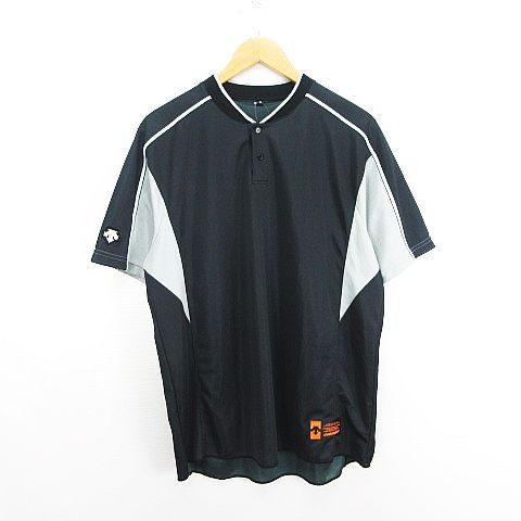 デサント DESCENTE ベースボールTシャツ 半袖 2ボタン コンビネーション O ブラック×グレー ※EKM デサント メンズ ベースボールシャツ 2ボタン Vネック DB-201 野球 ソフトボール ウェア 半袖 練習着 試合 ユニフォーム ロゴ DB201