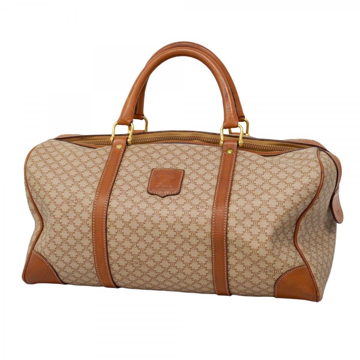 6ac1977-k】セリーヌ ボストンバッグ マカダム PVC ブラウン ゴールド